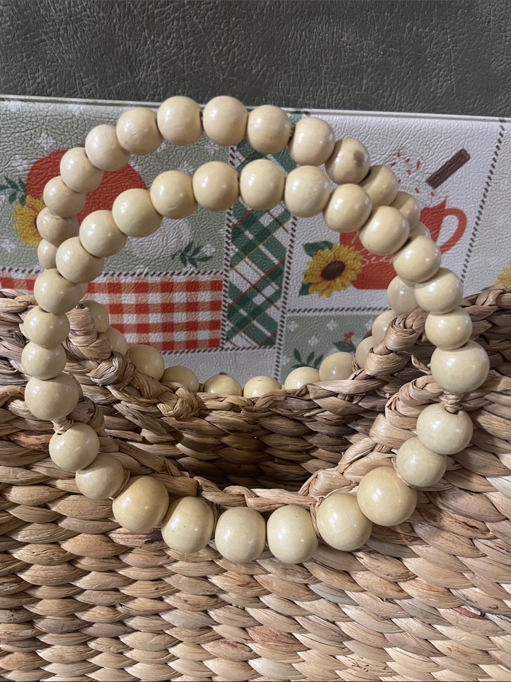 a new day Natural Straw Tote Bag with Beaded Round Handles - Picture 3 of 6